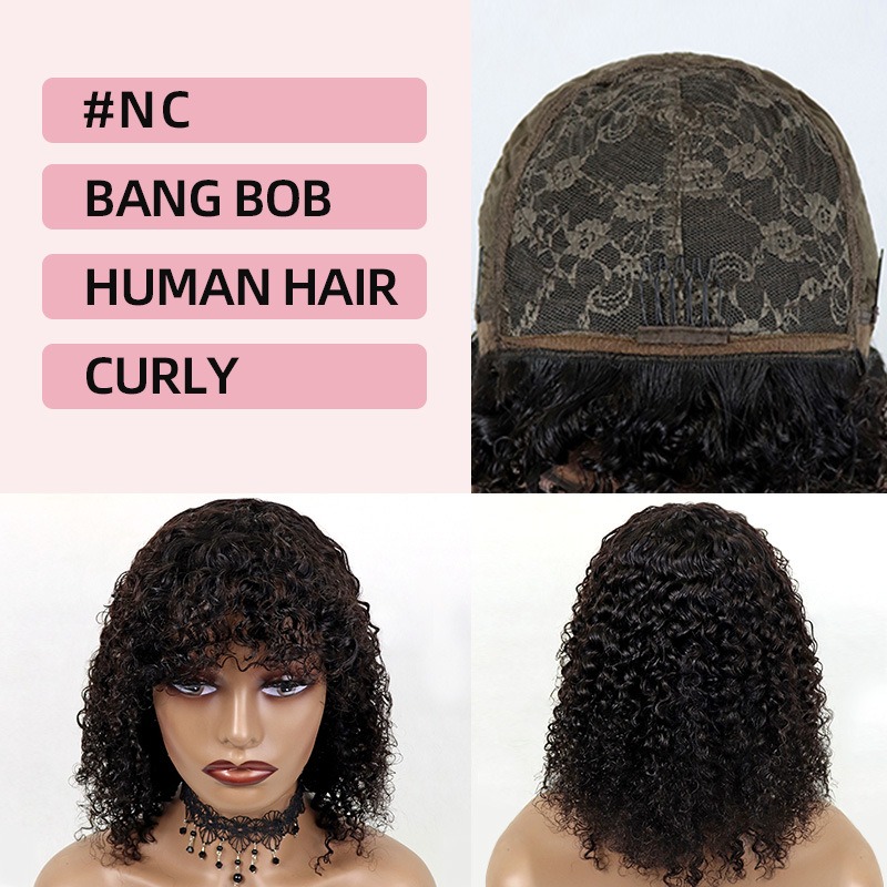 Experience effortless styling with our high-density 200 human hair bang BOB wig, featuring beautiful curls for a natural and trendy look